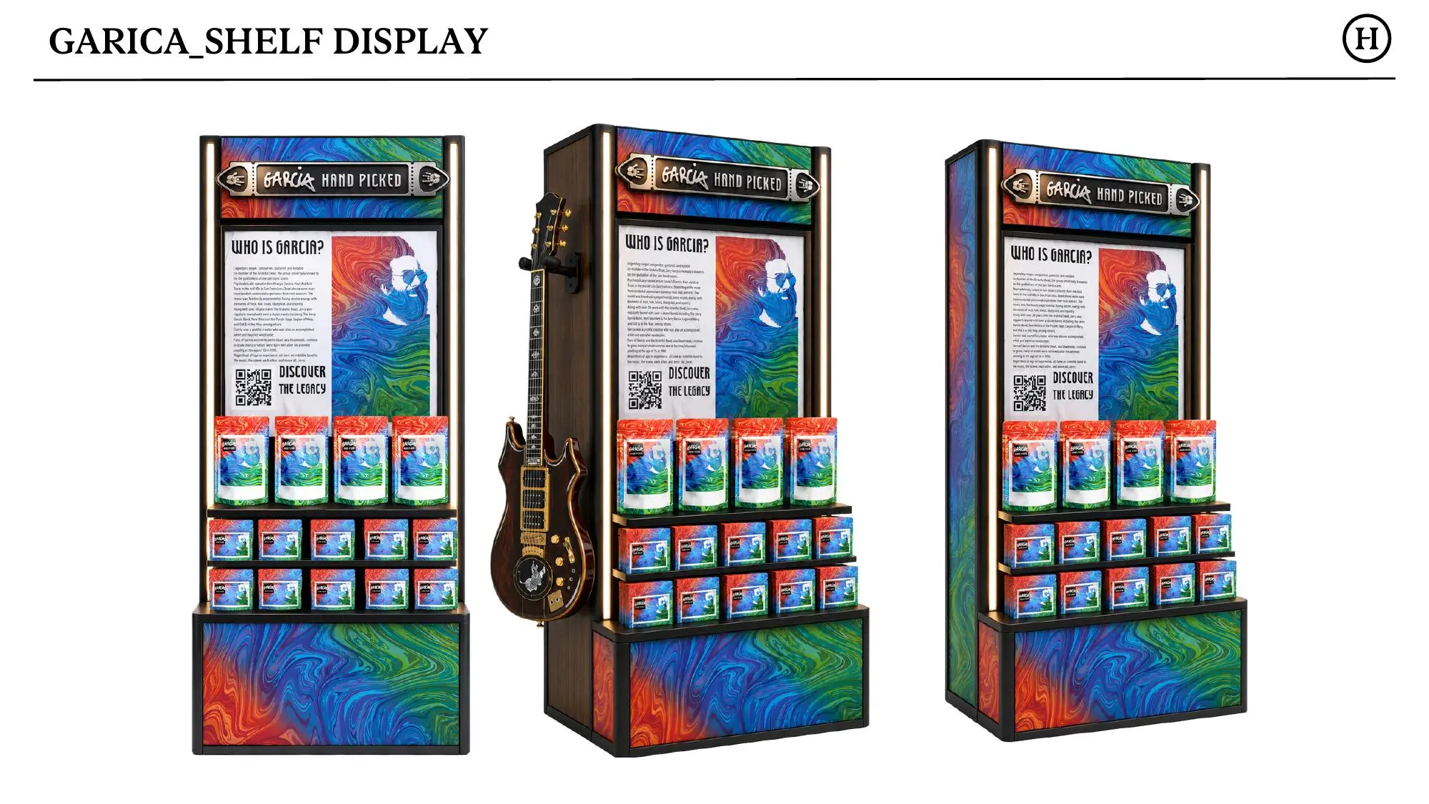 Garcia Hand Picked freestanding shelf display variations