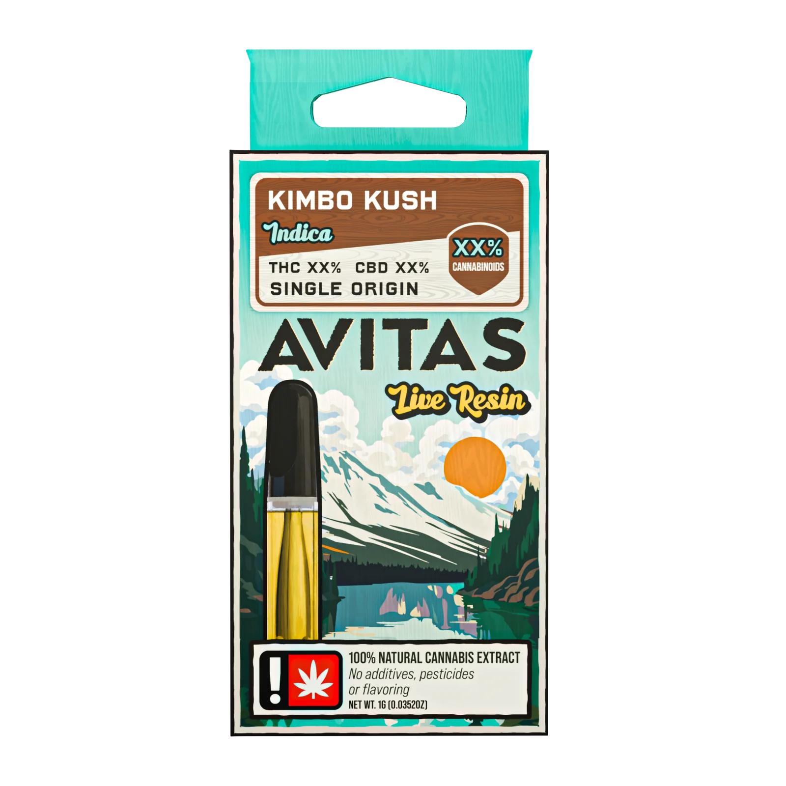 AVITAS Live Resin Kimbo Kush pack with cartridge window